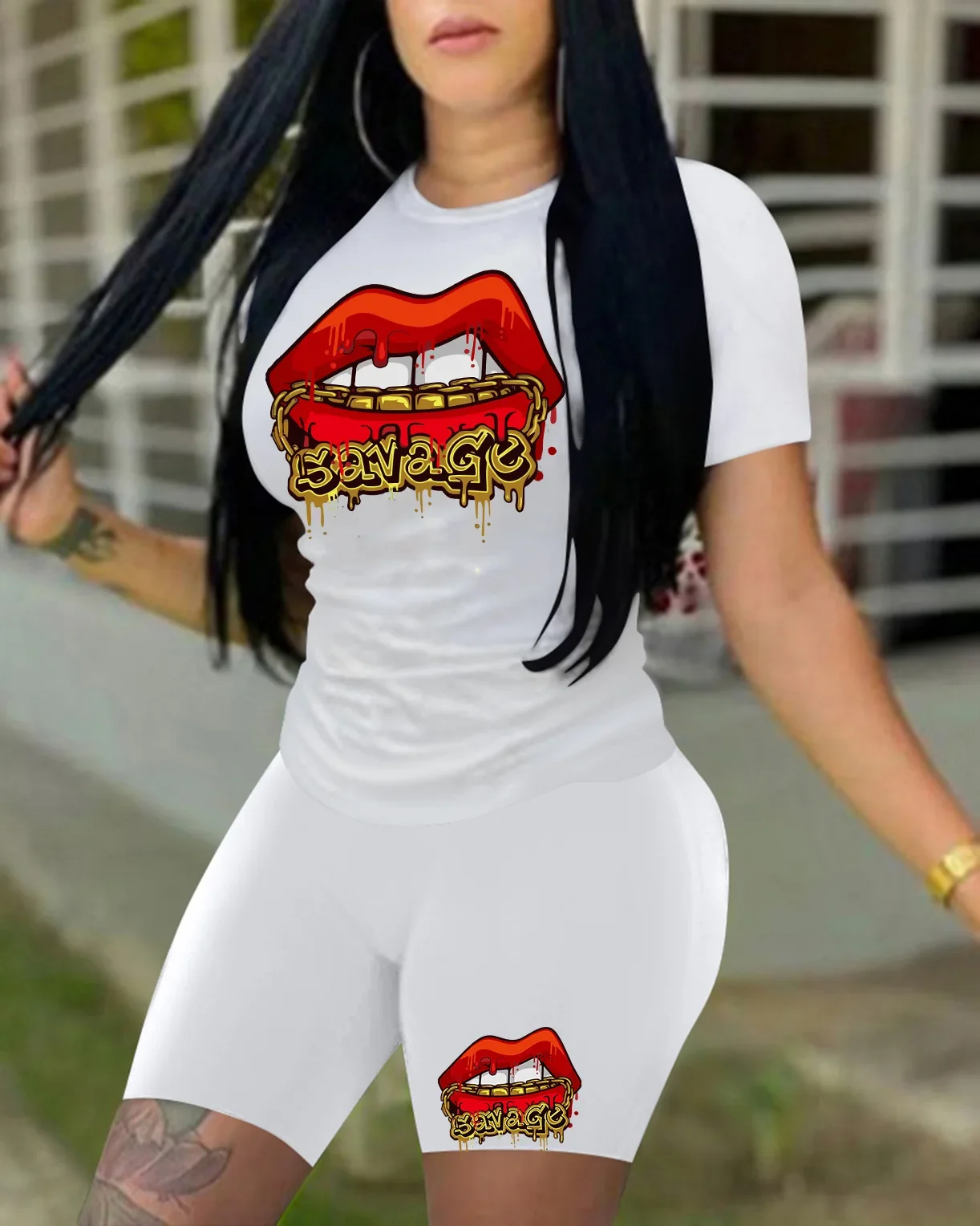 Women's Clothing Suits Summer Casual Short-sleeved Tops and Pants Printed Lips Fashionable Plus Size Women's Two-piece Suits
Women's Clothing Suits Summer Casual Short-sleeved Tops and Pants Printed Lips Fashionable Plus Size Women's Two-piece Suits