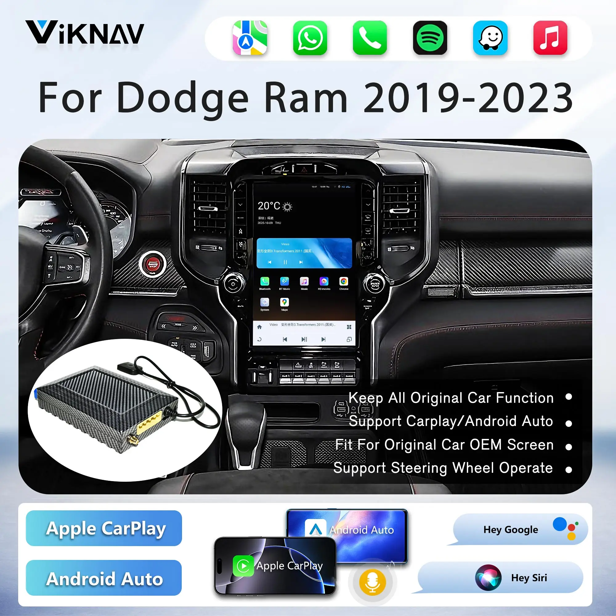 Обновление Viknav Android Box для Dodge Ram 2019 2020 2021 2022 2023, беспроводной Carplay Android, GPS-навигация, автоматический стереопривод
Обновление Viknav Android Box для Dodge Ram 2019 2020 2021 2022 2023, беспроводной Carplay Android, GPS-навигация, автоматический стереопривод