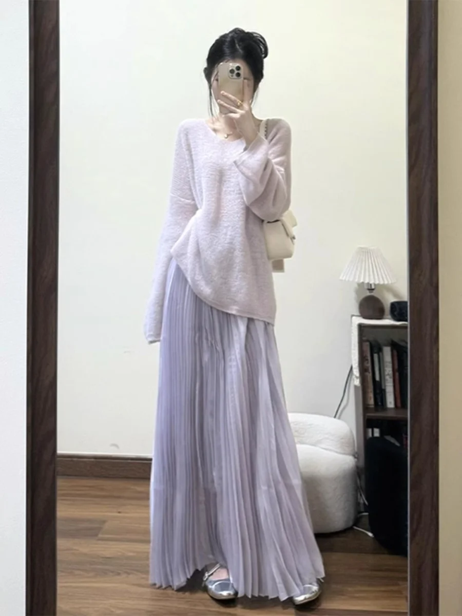 Elegant Purple Long Dress Set Women's Fashion Spring 2025 New Style Commute Style round Neck Long Sleeve Color Knitwear
Elegant Purple Long Dress Set Women's Fashion Spring 2025 New Style Commute Style round Neck Long Sleeve Color Knitwear