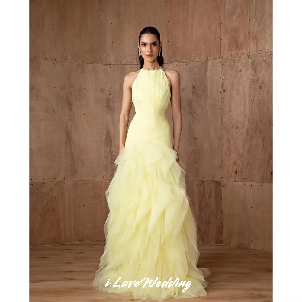 Yellow Halter Evening Dresses 2025 Tulle Multi-Layered Backless A-line Prom Dresses Floor-length Wedding Party Dress Customized
Yellow Halter Evening Dresses 2025 Tulle Multi-Layered Backless A-line Prom Dresses Floor-length Wedding Party Dress Customized