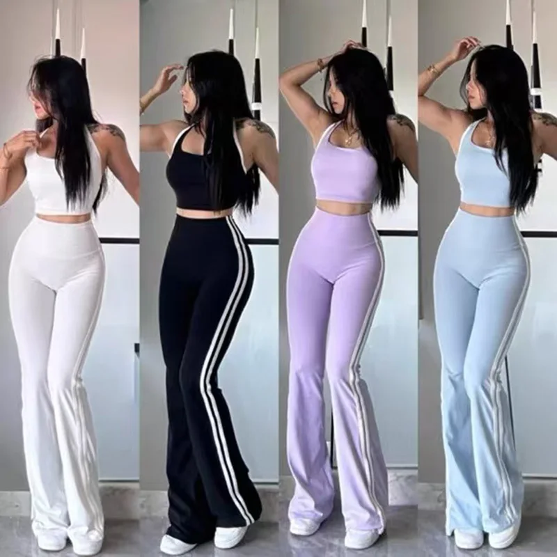 Women's High-Waisted Slim Fit Sports Pants Long Fitness Yoga Trousers Side Striped Abdomen Hip Lifting Slightly Flared
Women's High-Waisted Slim Fit Sports Pants Long Fitness Yoga Trousers Side Striped Abdomen Hip Lifting Slightly Flared