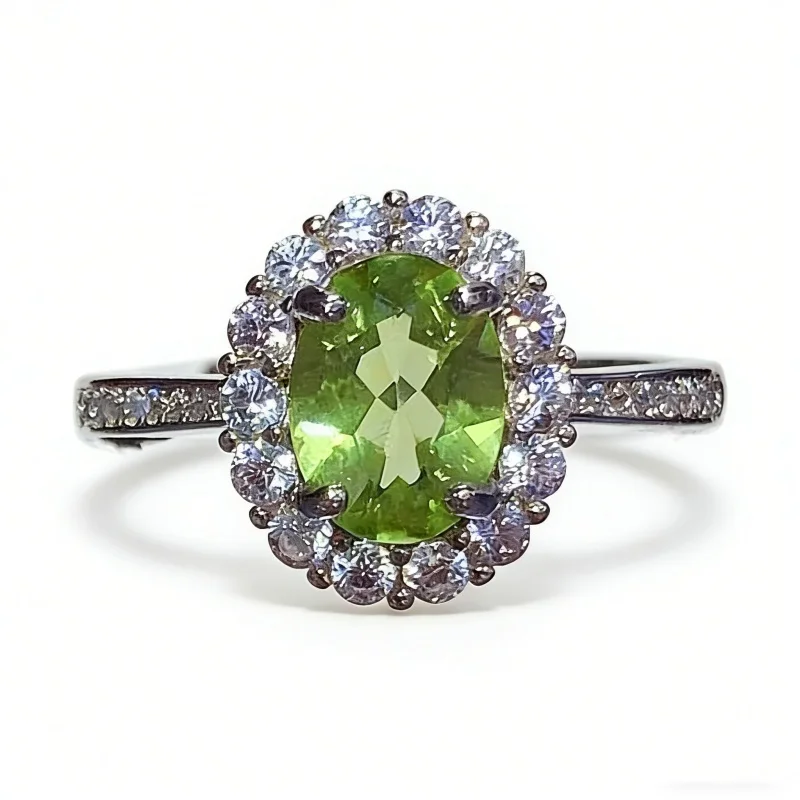 Women's Certified Natural Peridot Ring 8x10mm Halo & Side Stone S925 Silver
Women's Certified Natural Peridot Ring 8x10mm Halo & Side Stone S925 Silver