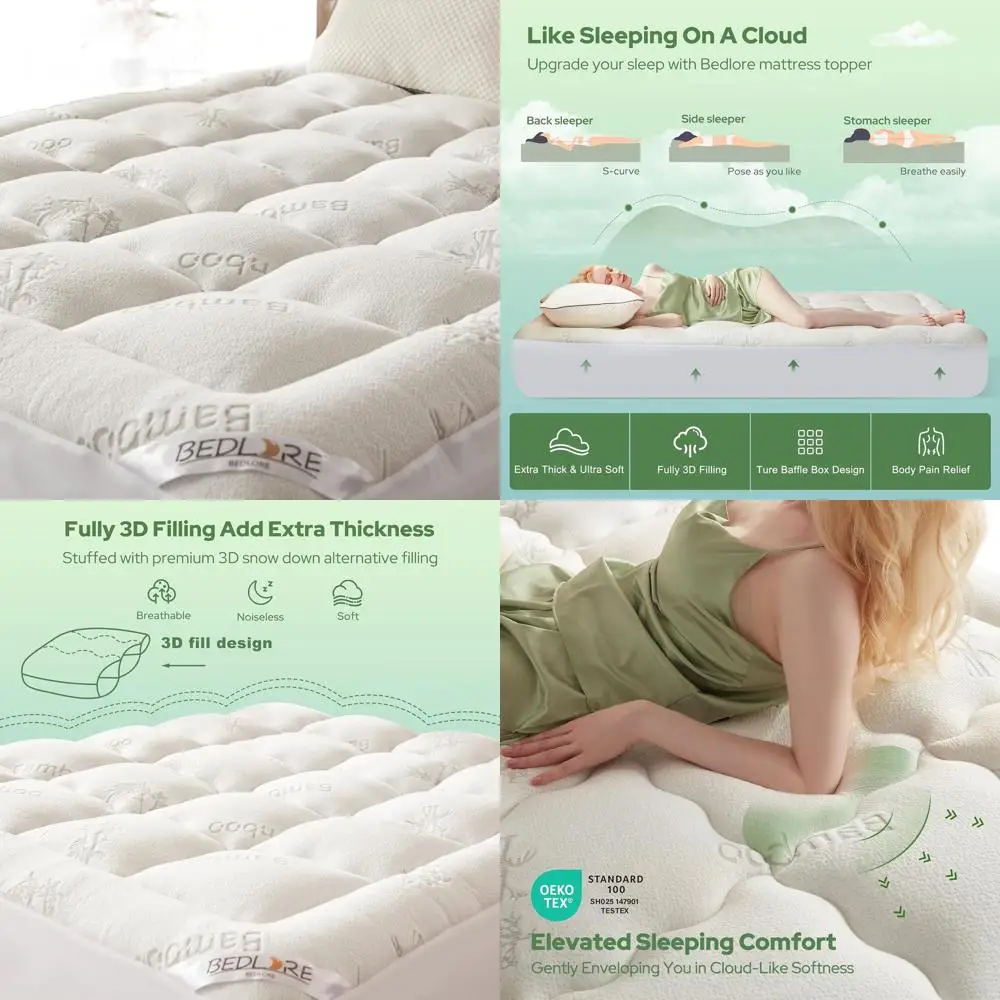 Bamboo-Derived Viscose Mattress Topper, Plush Pillow Top Pad for 6-18 Mattresses, Breathable for Back Pain Relief
Bamboo-Derived Viscose Mattress Topper, Plush Pillow Top Pad for 6-18 Mattresses, Breathable for Back Pain Relief