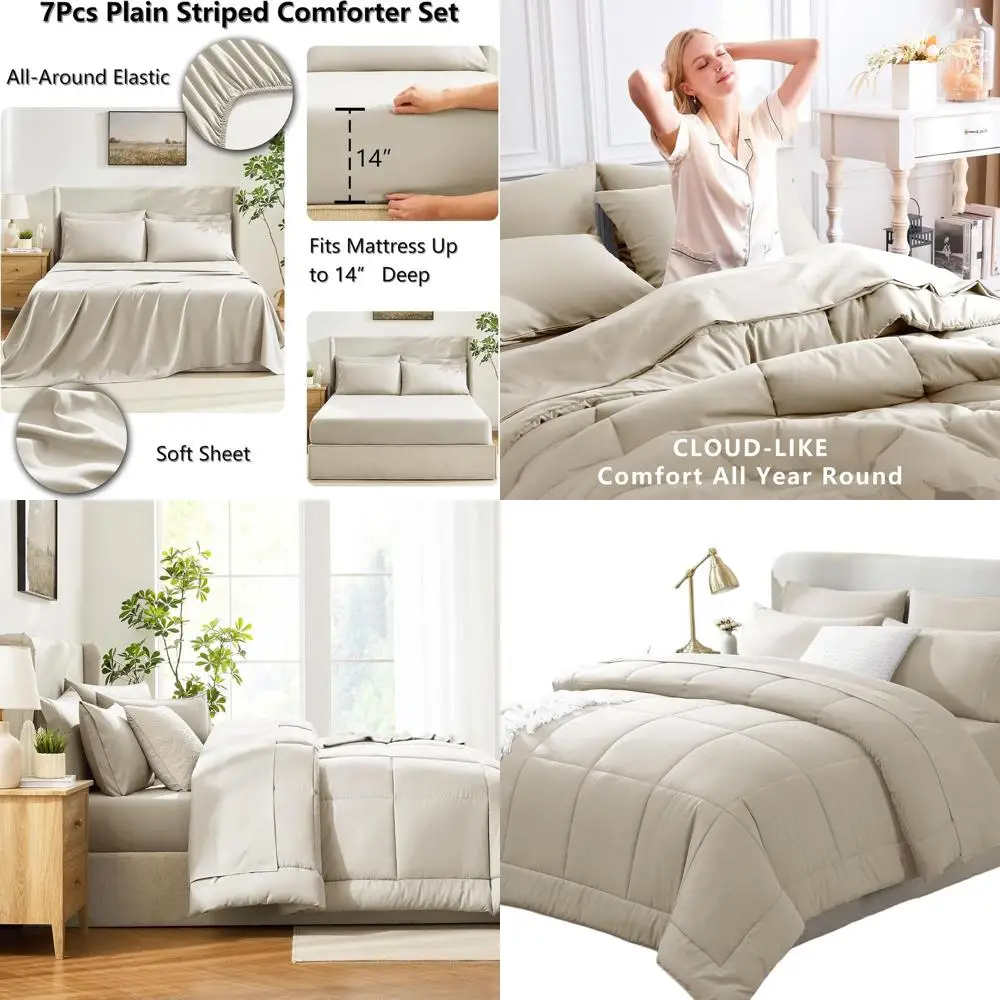 Oatmeal 7-Piece California King Bedding Set: All-Season Quilted Comforter, Flat and Fitted Sheets, Pillowcases
Oatmeal 7-Piece California King Bedding Set: All-Season Quilted Comforter, Flat and Fitted Sheets, Pillowcases