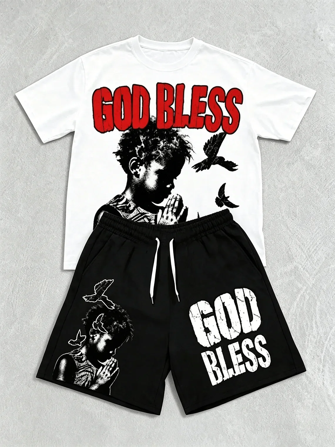 Mens God Bless Print T-Shirt And Shorts 2-Piece Set Casual Streetwear Summer Outfit
Mens God Bless Print T-Shirt And Shorts 2-Piece Set Casual Streetwear Summer Outfit