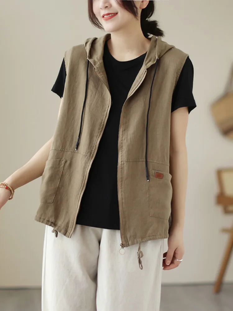 Ladies Summer Cotton Linen Hooded Open Cardigan Vest Small Jacket Zipper Design Regular Length Pure Color Commute Style
Ladies Summer Cotton Linen Hooded Open Cardigan Vest Small Jacket Zipper Design Regular Length Pure Color Commute Style