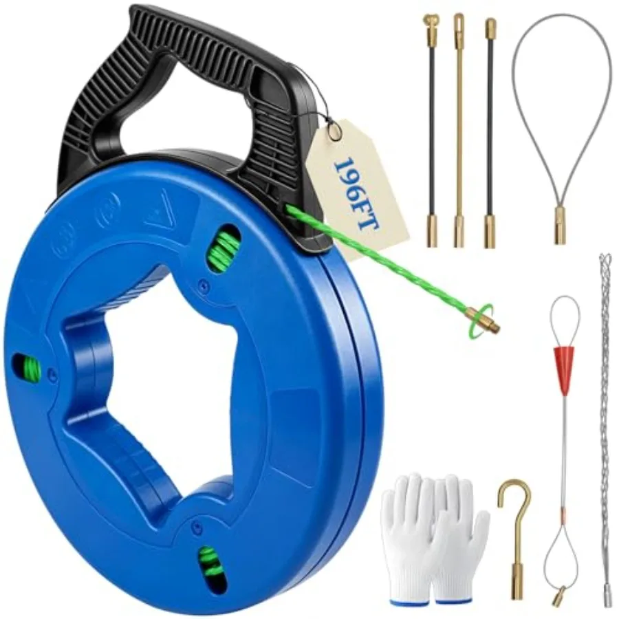 196FT Non-Conductive Fish Tape Wire Puller, 4.5mm Electrical Wire Puller Kit with 7 Leader Tips and Gloves, Heavy-Duty Cable Ru
196FT Non-Conductive Fish Tape Wire Puller, 4.5mm Electrical Wire Puller Kit with 7 Leader Tips and Gloves, Heavy-Duty Cable Ru
