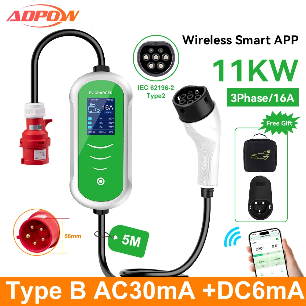 ADPOW 16A Type2 EV Chargers 11KW 5M Cable Wallbox Adjustable Current EVSE WIFI APP Control Electric Car Charging Accessories
ADPOW 16A Type2 EV Chargers 11KW 5M Cable Wallbox Adjustable Current EVSE WIFI APP Control Electric Car Charging Accessories