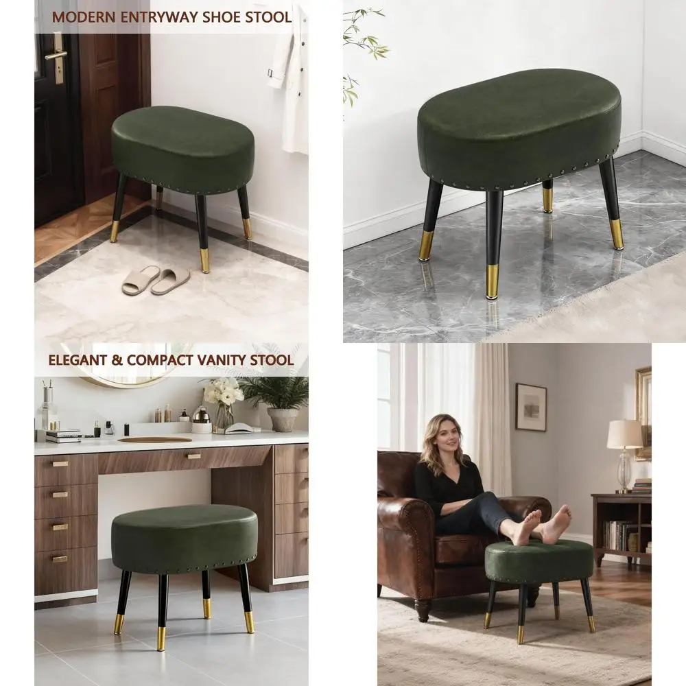 Vintage-Style Green Leatherette Vanity Stool with Metal Legs for Makeup, Living Room, and Entryway
Vintage-Style Green Leatherette Vanity Stool with Metal Legs for Makeup, Living Room, and Entryway