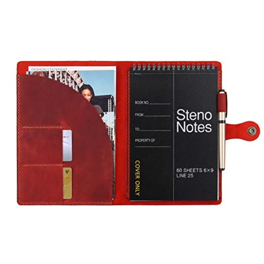 Leather Folio Cover for 6"x9" Steno Pads, Handmade Leather Cover for A5 Size Notebook with Pen Loop, Leather Cover Compatible w
Leather Folio Cover for 6"x9" Steno Pads, Handmade Leather Cover for A5 Size Notebook with Pen Loop, Leather Cover Compatible w