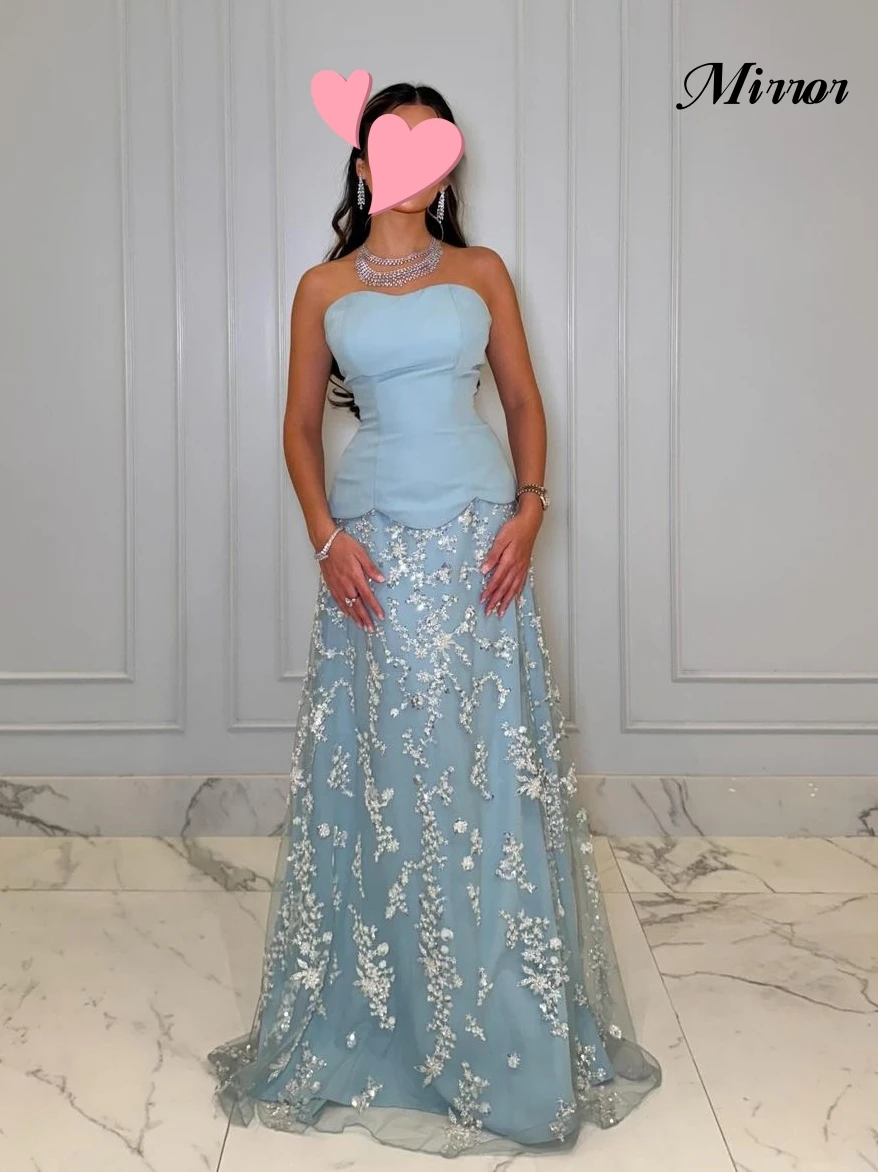 Mirror Dress Elegant Vintage Sweet Sky-Blue Beads Lace Strapless Customized Formal Occasion Prom Dress Evening Party Gowns
Mirror Dress Elegant Vintage Sweet Sky-Blue Beads Lace Strapless Customized Formal Occasion Prom Dress Evening Party Gowns