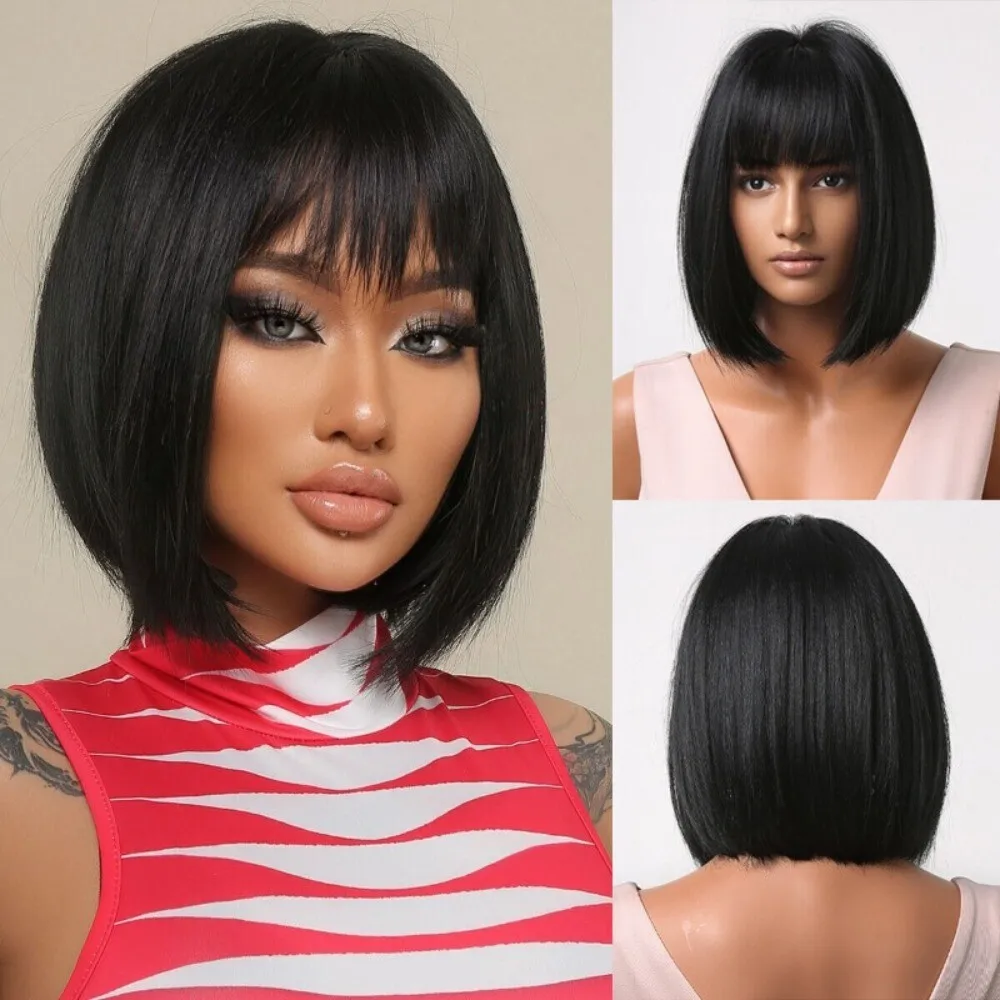 Short Black Synthetic Wigs with Bangs Straight Bob Cosplay Daily Wig for Women
Short Black Synthetic Wigs with Bangs Straight Bob Cosplay Daily Wig for Women