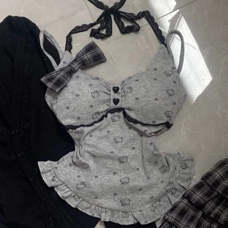 Soft Cute Halter Top HelloKitty and Spicy Girl Sexy Cross Backless Vest Bow Lace Neck Halter Tank Top Slim Fit Sleeveless TShirt 
Soft Cute Halter Top HelloKitty and Spicy Girl Sexy Cross Backless Vest Bow Lace Neck Halter Tank Top Slim Fit Sleeveless TShirt