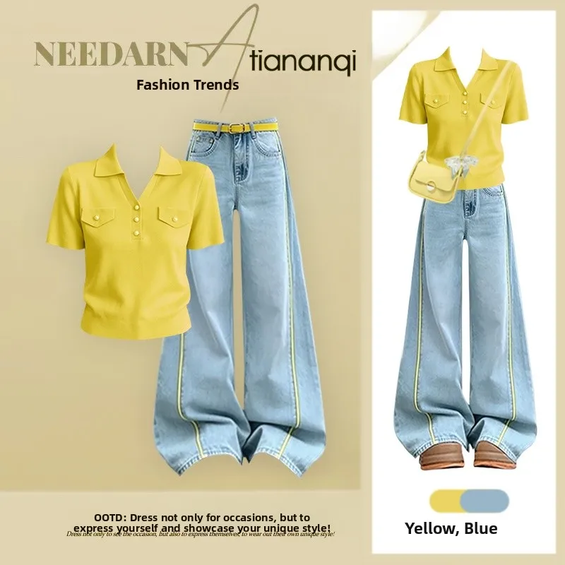 Summer 2026 Slimming Effect Loose Fit Short Sleeve T-Shirt And Straight Leg Jeans Two Piece Set Thin Cotton Casual Wear
Summer 2026 Slimming Effect Loose Fit Short Sleeve T-Shirt And Straight Leg Jeans Two Piece Set Thin Cotton Casual Wear