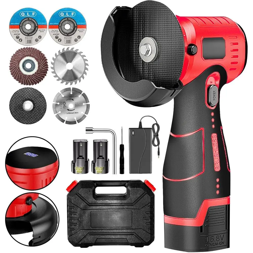 BrushlCordle Grinder Kit, 19500rpm Mini Electric Angle Grinding Tool with 2x16.8V 2000mAh Battery and 6-Cutting Discs, Grinder H
BrushlCordle Grinder Kit, 19500rpm Mini Electric Angle Grinding Tool with 2x16.8V 2000mAh Battery and 6-Cutting Discs, Grinder H