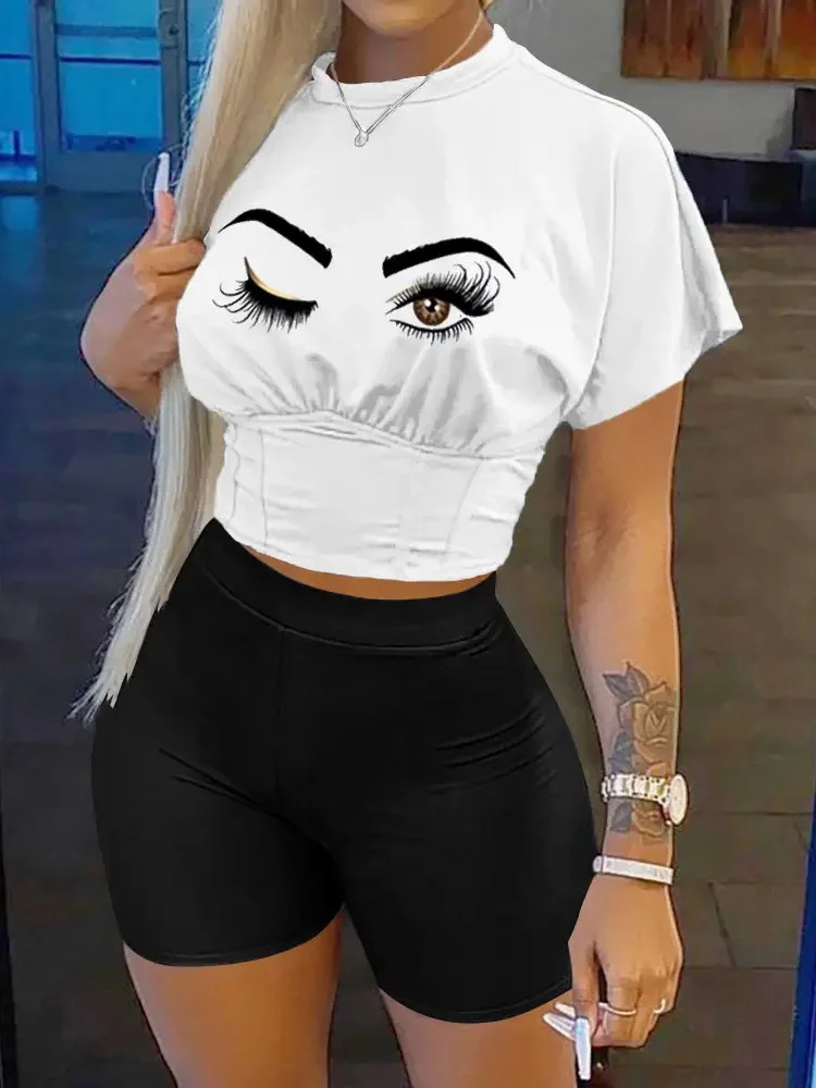2022 Casual Ladies Shorts Suit Two Piece Set Summer Round Neck Print Slim Shorts Suit Women Short Tops Skinny Streetwear Outfits
2022 Casual Ladies Shorts Suit Two Piece Set Summer Round Neck Print Slim Shorts Suit Women Short Tops Skinny Streetwear Outfits