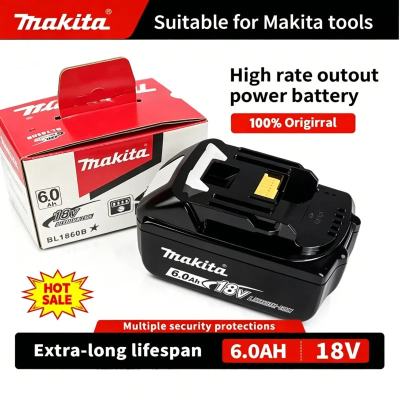 100% Genuine Makita 6Ah for Makita 18V Battery BL1860B BL1840 BL1830B BL1850B BL1850 BL1860 BL1815Replacement LithiumBattery
100% Genuine Makita 6Ah for Makita 18V Battery BL1860B BL1840 BL1830B BL1850B BL1850 BL1860 BL1815Replacement LithiumBattery