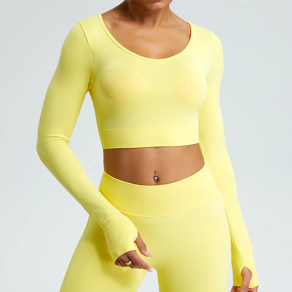 Yoga T-shirts Women Crop Top Solid Sports Top Long Sleeve Seamless Running Shirts Exposed Navel Quick Dry Fitness Gym Sport Wear
Yoga T-shirts Women Crop Top Solid Sports Top Long Sleeve Seamless Running Shirts Exposed Navel Quick Dry Fitness Gym Sport Wear