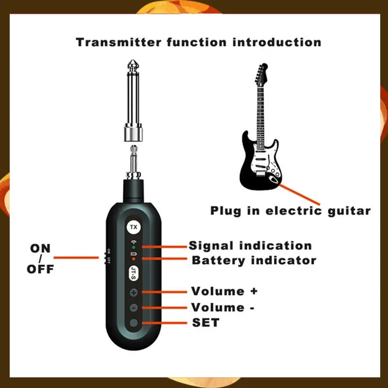 One To Two Electric Guitar Transceiver Wind Instrument 2.4G Wireless Audio System Adjustable Plug And Play-T34C
One To Two Electric Guitar Transceiver Wind Instrument 2.4G Wireless Audio System Adjustable Plug And Play-T34C