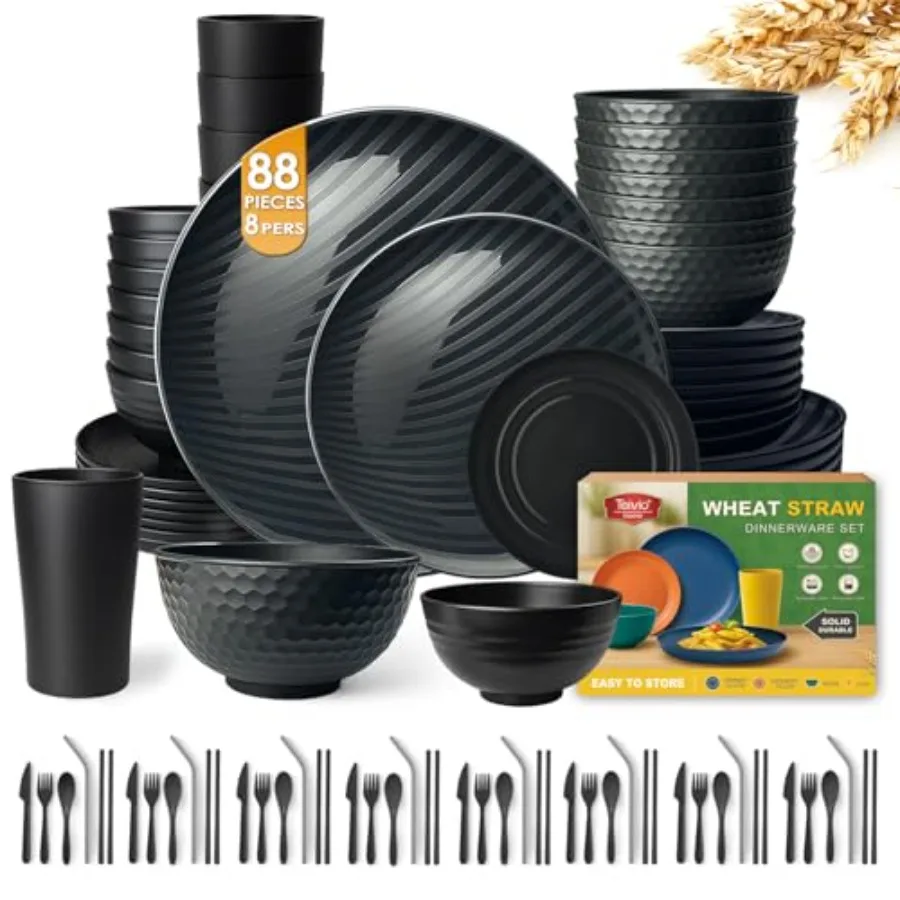 88-Piece With Flatware Kitchen Plastic Wheat Straw Dinnerware Set for 8, Dinner/Dert/Appetizer Plates, Cereal Fruit Bowls, Past
88-Piece With Flatware Kitchen Plastic Wheat Straw Dinnerware Set for 8, Dinner/Dert/Appetizer Plates, Cereal Fruit Bowls, Past