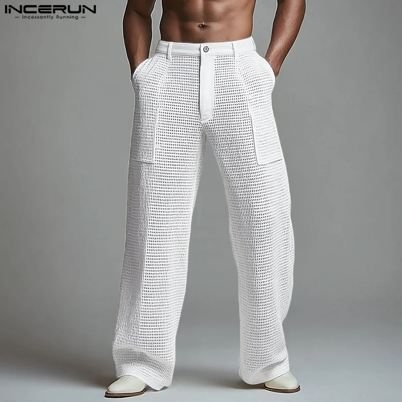 INCERUN Men Pants Solid Hollow Out Mesh See Through Button Trousers Men Streetwear Joggers Sexy 2025 Fashion Loose Long Pants
INCERUN Men Pants Solid Hollow Out Mesh See Through Button Trousers Men Streetwear Joggers Sexy 2025 Fashion Loose Long Pants