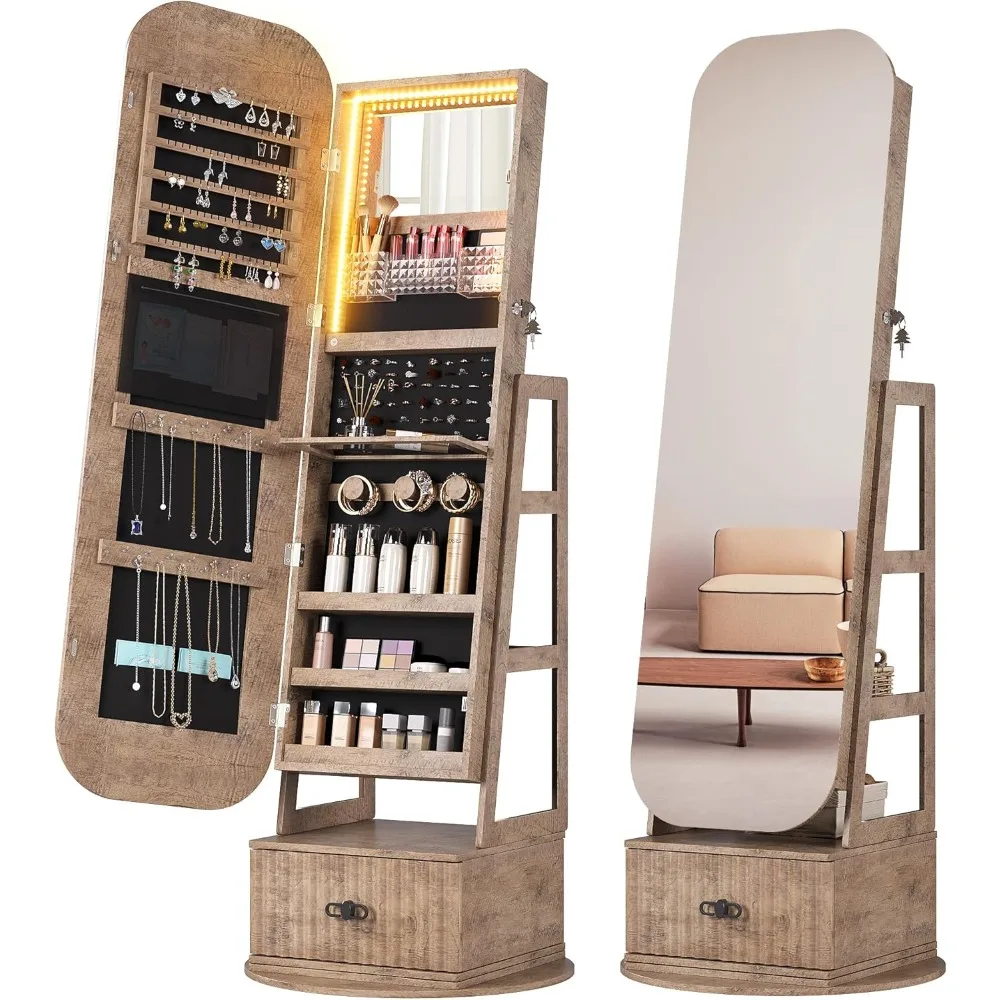 360°Swivel jewelry organizer with Full Length Mirror with Lights,Jewelry Armoires Cabinet Standing with Drawer,Large Mirror Stor
360°Swivel jewelry organizer with Full Length Mirror with Lights,Jewelry Armoires Cabinet Standing with Drawer,Large Mirror Stor