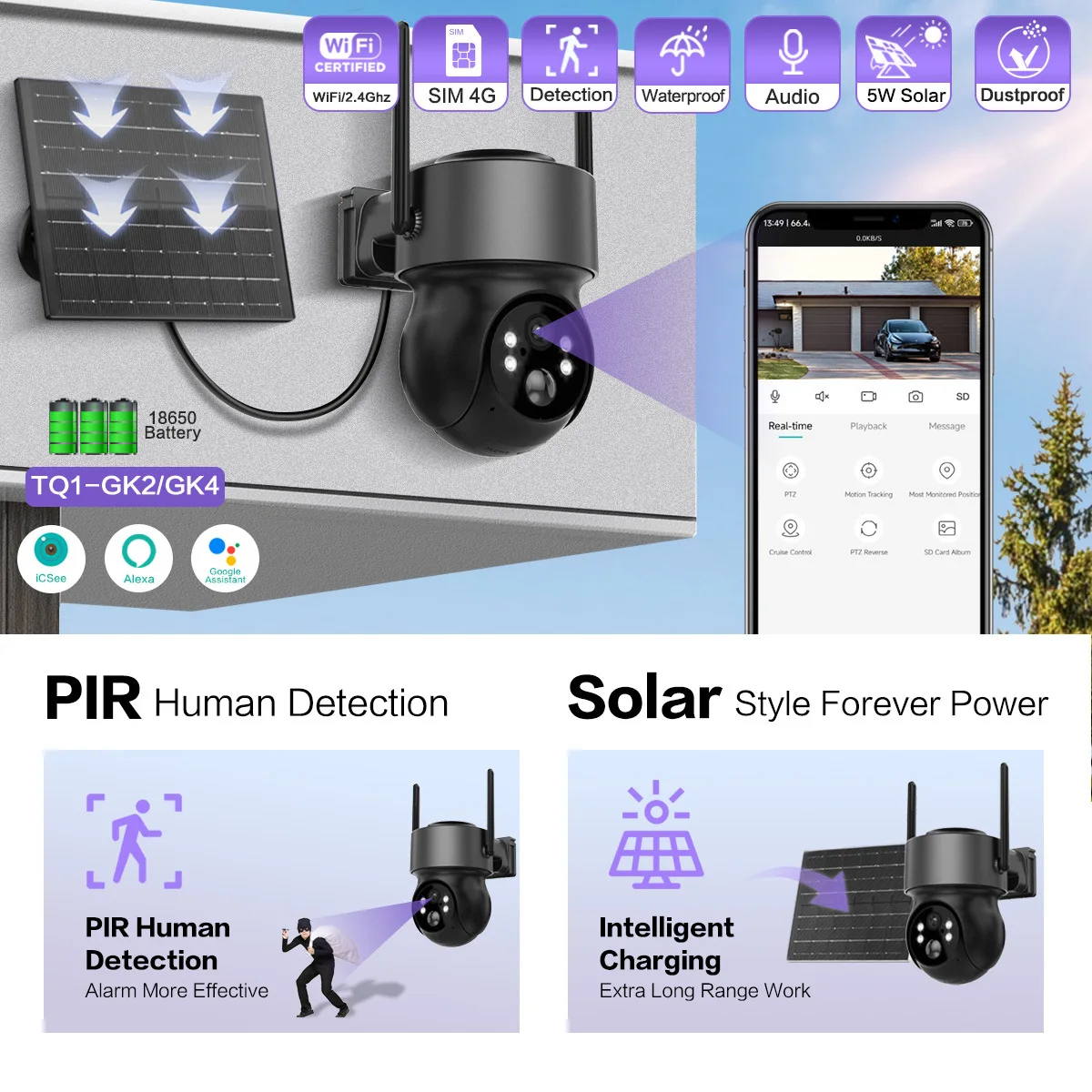 4MP 1440p iCsee APP 10X Solar Power Wireless PTZ IP Dome Camera Full Color AI Humanoid Detection CCTV Baby Monitor
4MP 1440p iCsee APP 10X Solar Power Wireless PTZ IP Dome Camera Full Color AI Humanoid Detection CCTV Baby Monitor