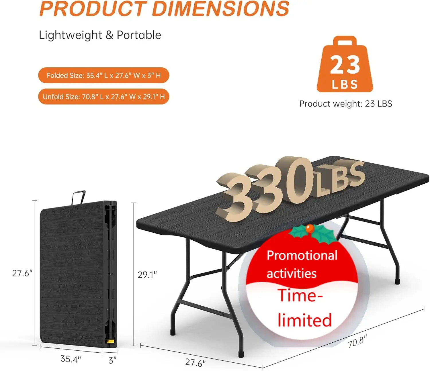 Set of 2 6 Foot Folding Table for Indoor Outdoor, Portable Heavy Duty Fold-in-Half Utility Plastic Foldable Dining Table with Ca
Set of 2 6 Foot Folding Table for Indoor Outdoor, Portable Heavy Duty Fold-in-Half Utility Plastic Foldable Dining Table with Ca