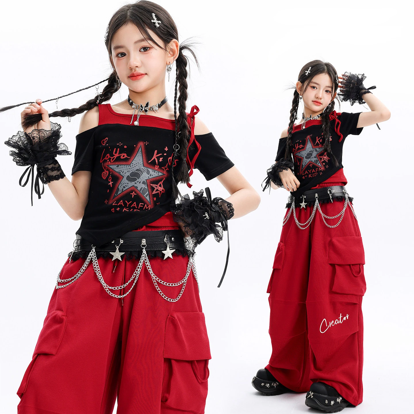 Kid Kpop Hip Hop Clothing Black Off Shoulder Crop T Shirt Wine Red Parachute Cargo Pants for Girls Street Dance Costumes Clothes
Kid Kpop Hip Hop Clothing Black Off Shoulder Crop T Shirt Wine Red Parachute Cargo Pants for Girls Street Dance Costumes Clothes