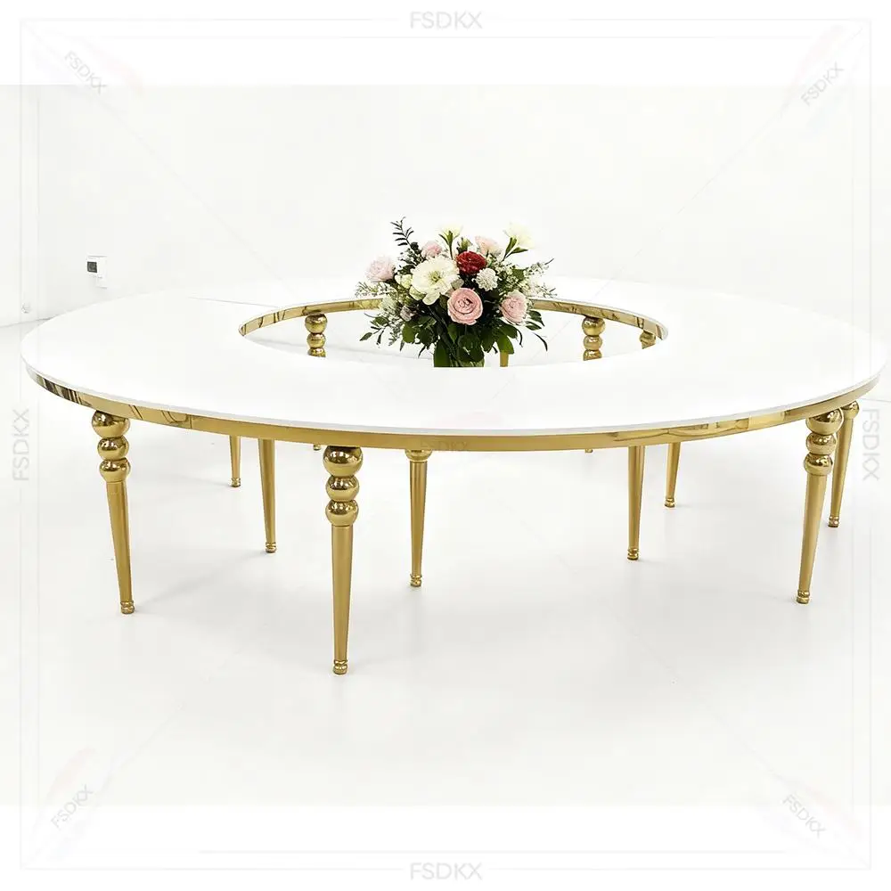 FSDKX Modern Gold S-Shape Serpentine Table Glass Top for Event Banquet Wedding Parties Stainless Steel Full Moon Hotels 
FSDKX Modern Gold S-Shape Serpentine Table Glass Top for Event Banquet Wedding Parties Stainless Steel Full Moon Hotels