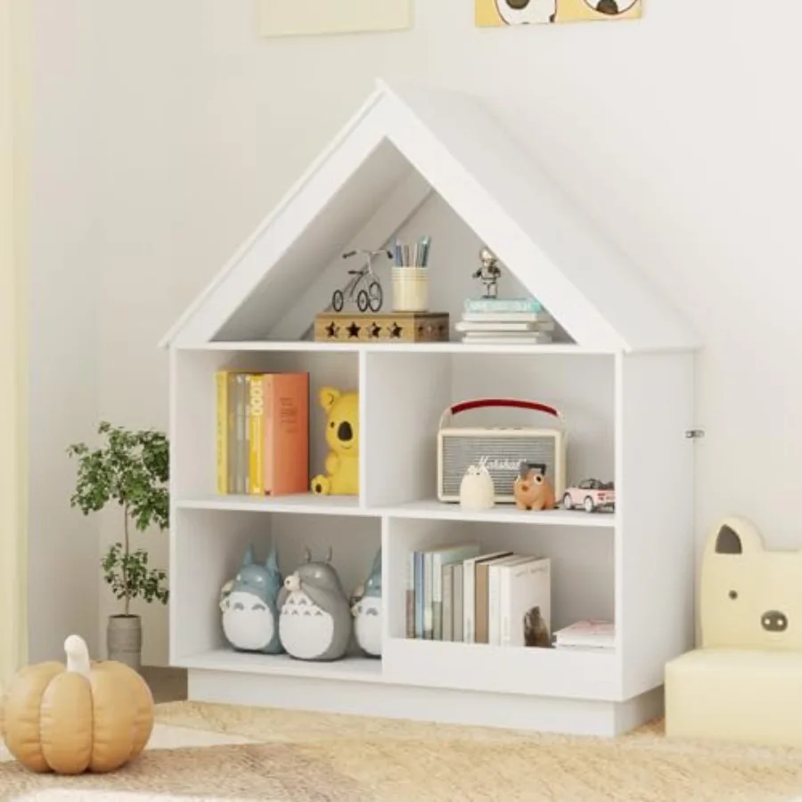 Dollhouse Bookshelf and Toy Storage, 3-Tier House Shaped Bookcase for Room Playroom Nursery, Wood-Grain Finish, White Natural,
Dollhouse Bookshelf and Toy Storage, 3-Tier House Shaped Bookcase for Room Playroom Nursery, Wood-Grain Finish, White Natural,