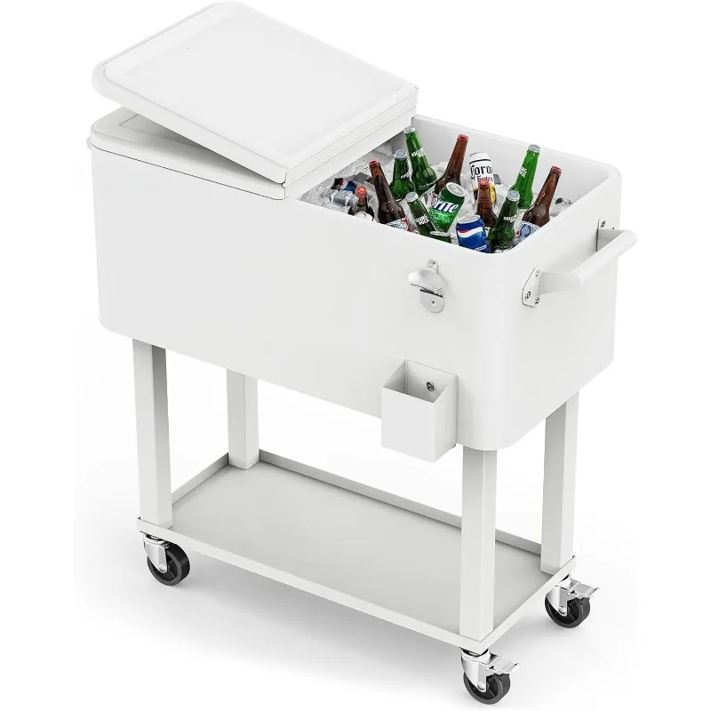 80 Quart Rolling Ice Chest, Portable Patio Party Bar Drink Cooler Cart, with Shelf, Beverage Pool with Bottle Opener
80 Quart Rolling Ice Chest, Portable Patio Party Bar Drink Cooler Cart, with Shelf, Beverage Pool with Bottle Opener