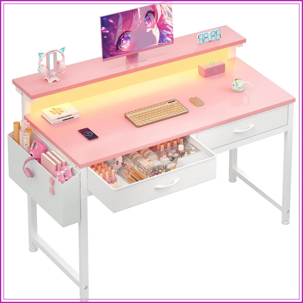 31" Pink LED Gaming Desk with 2 Fabric Drawers & Side Pocket, Ergonomic Monitor Stand, Anti-Tip, Small Computer Desk for Bedroom
31" Pink LED Gaming Desk with 2 Fabric Drawers & Side Pocket, Ergonomic Monitor Stand, Anti-Tip, Small Computer Desk for Bedroom