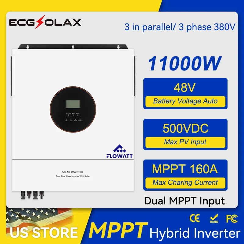 FLOWATT 11 кВт солнечный гибридный инвертор 48 В 230 В с двойным MPPT 160 А контроллер заряда солнечной батареи солнечный инвертор параллельный BMS Max PV 500 В
FLOWATT 11 кВт солнечный гибридный инвертор 48 В 230 В с двойным MPPT 160 А контроллер заряда солнечной батареи солнечный инвертор параллельный BMS Max PV 500 В