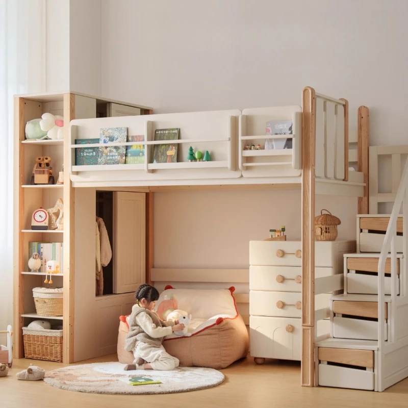 Solid wood high bed shelf bed empty T-type children's bed with wardrobe bookshelf
Solid wood high bed shelf bed empty T-type children's bed with wardrobe bookshelf