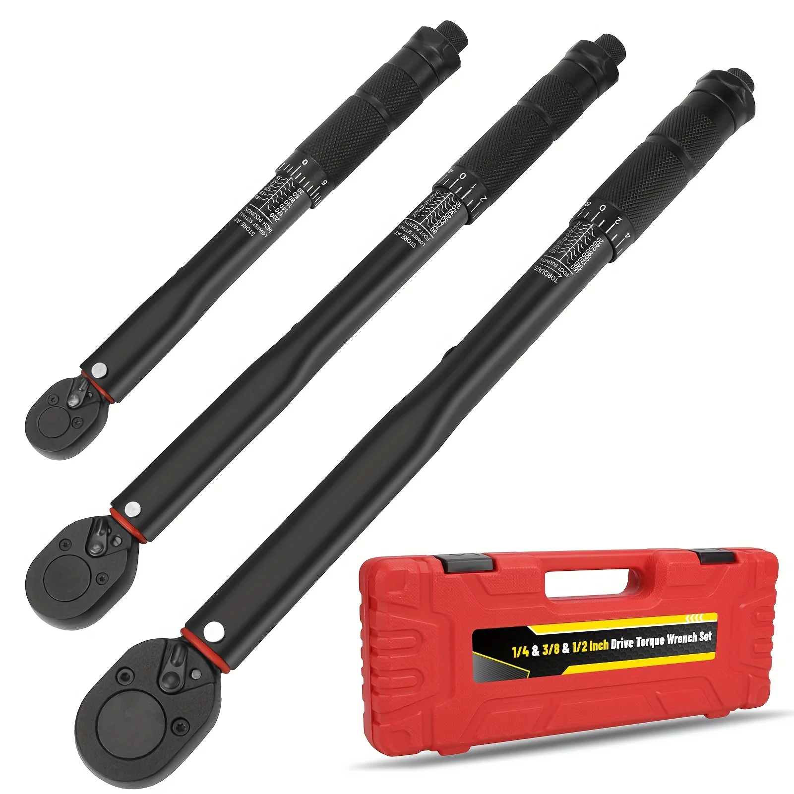 3pcs Torque Wrench Set Dual-Direction Adjustable Torque Wrench Dual-Scales 1/4 3/8 1/2-Inch 4% Accuracy Click Torque Wrenches for Bicycle, Motorcycle, Car, Maintenance
3pcs Torque Wrench Set Dual-Direction Adjustable Torque Wrench Dual-Scales 1/4 3/8 1/2-Inch 4% Accuracy Click Torque Wrenches for Bicycle, Motorcycle, Car, Maintenance