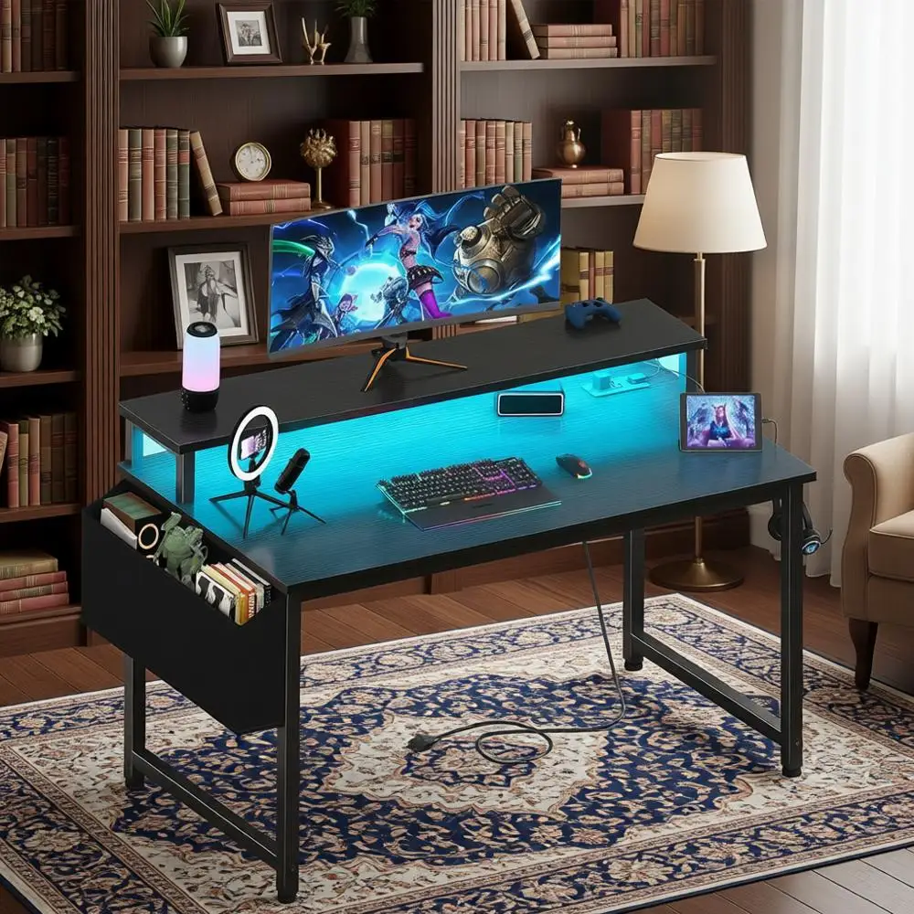 Игровой стол с LED-подсветкой и розетками, 40-дюймовый учебный стол с подставкой для монитора, компьютерный стол с зарядной станцией USB
Игровой стол с LED-подсветкой и розетками, 40-дюймовый учебный стол с подставкой для монитора, компьютерный стол с зарядной станцией USB