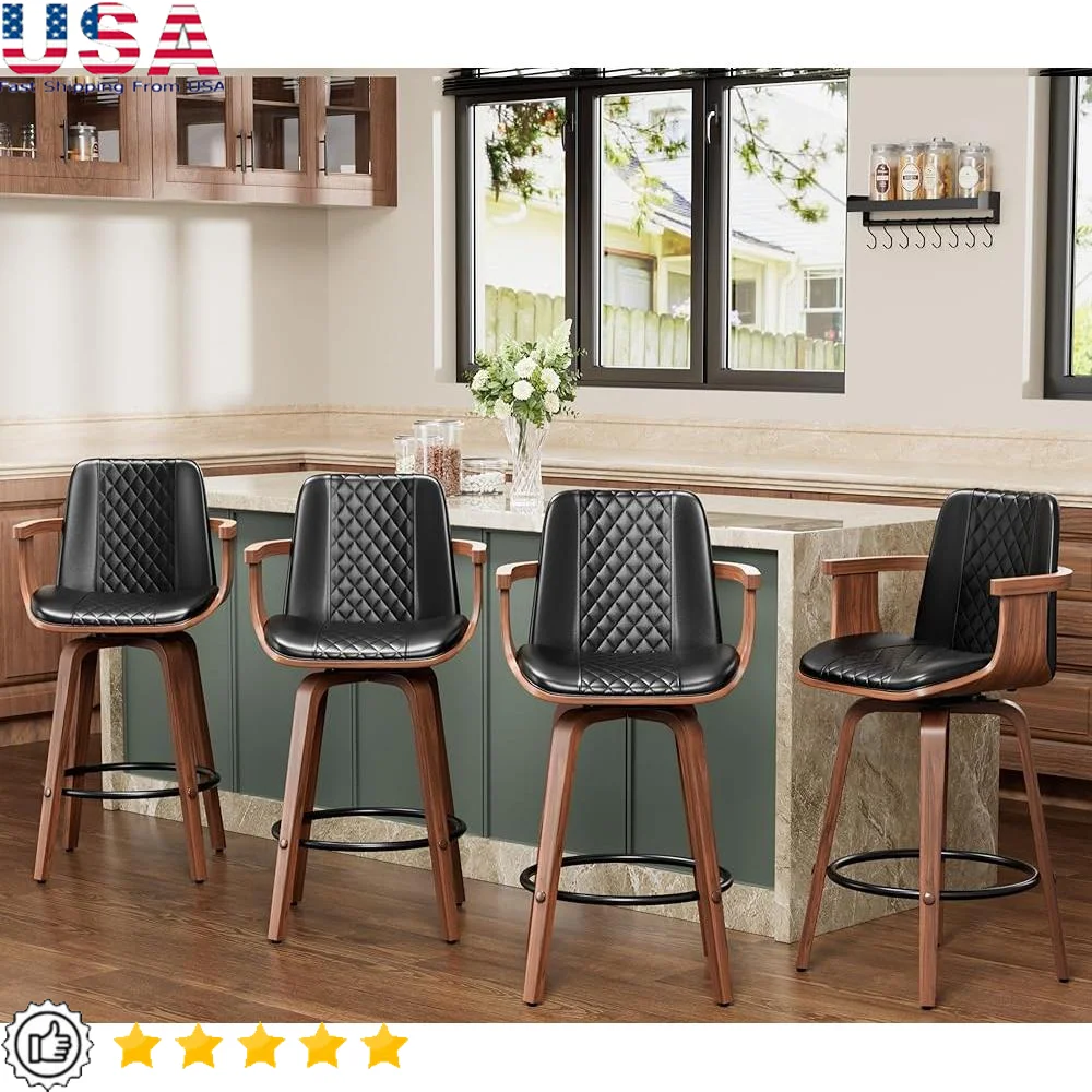 Bar Stools Set of 4 26" Bentwood Barstools with Wooden Arms Mid Century Modern Counter Height Swivel Bar Chairs PU Leather with
Bar Stools Set of 4 26" Bentwood Barstools with Wooden Arms Mid Century Modern Counter Height Swivel Bar Chairs PU Leather with