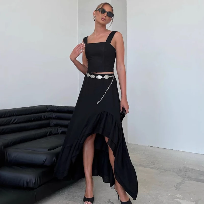 Tuularose Irregularly Solid A-Line Skirt Set Women's Sleeveless Sling Vest Top High Waist Skirt Set Female Office Lady Dress Set
Tuularose Irregularly Solid A-Line Skirt Set Women's Sleeveless Sling Vest Top High Waist Skirt Set Female Office Lady Dress Set