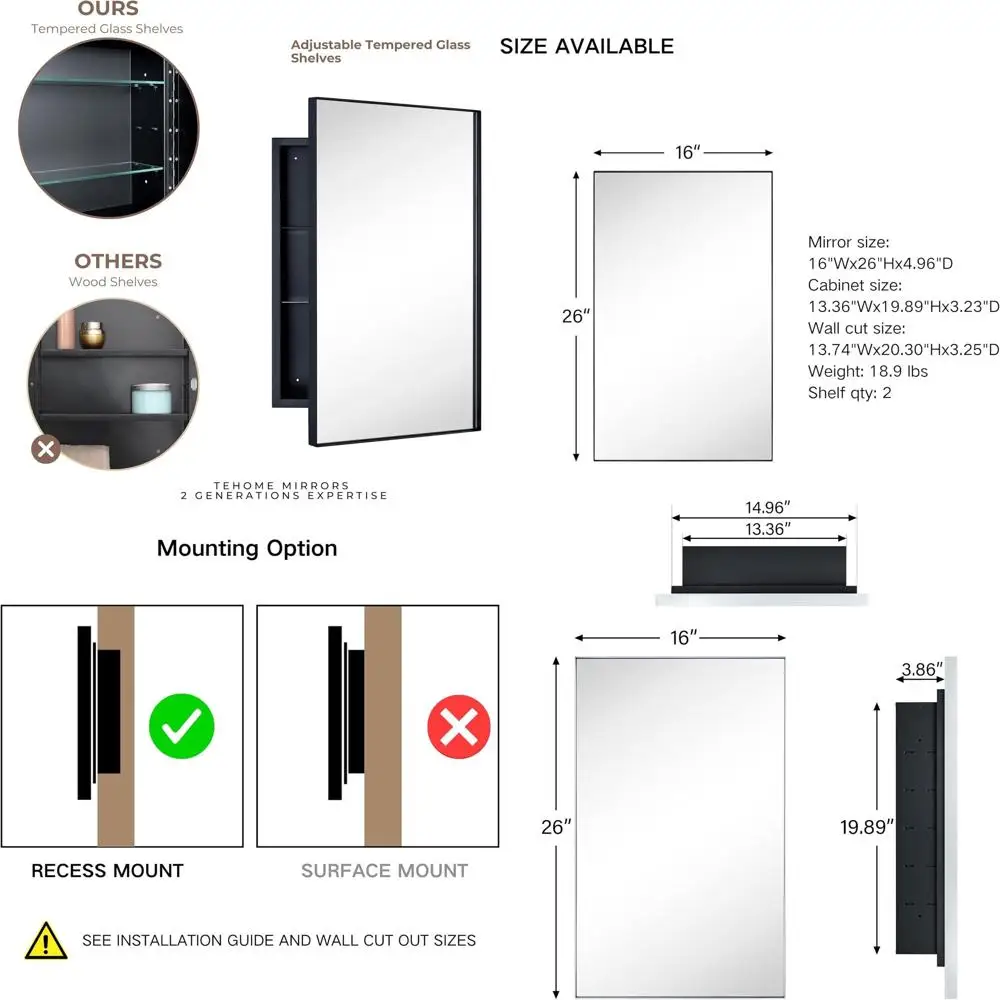 16x26 Square Recessed Silver Metal Medicine Cabinet with Mirror and 2 Adjustable Shelves
16x26 Square Recessed Silver Metal Medicine Cabinet with Mirror and 2 Adjustable Shelves