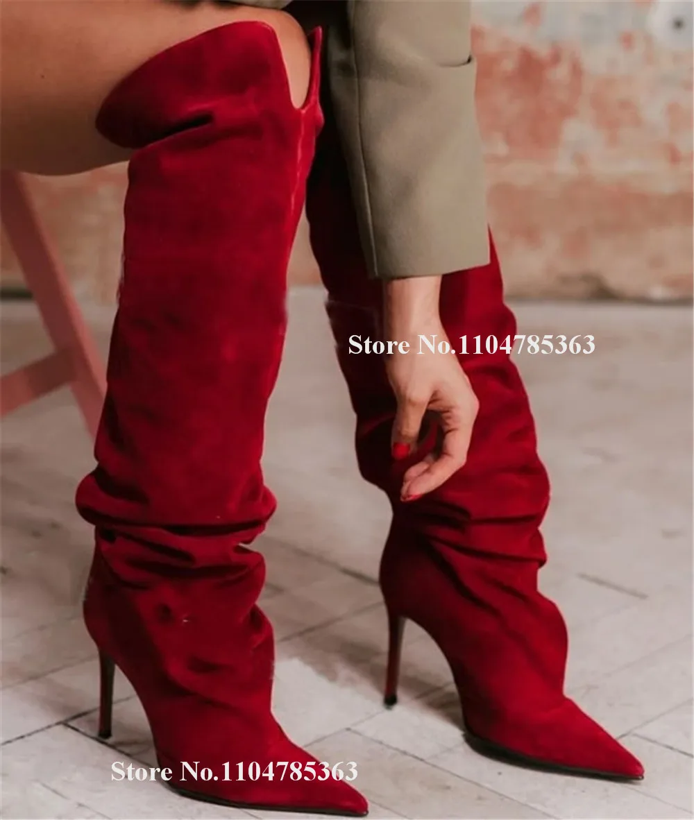 Новейшие красные бархатные сапоги до колена на тонком каблуке, пикантные свободные высокие сапоги без шнуровки с острым носком на шпильке, длинные сапоги на каблуке большого размера
Новейшие красные бархатные сапоги до колена на тонком каблуке, пикантные свободные высокие сапоги без шнуровки с острым носком на шпильке, длинные сапоги на каблуке большого размера