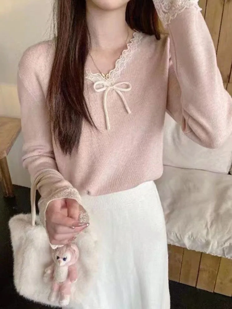 Pink Sweet Simple Knitting Tops Woman New Autumn Spring Long Sleeve Thin Sweater V-neck Slim Chic Y2K Female Pullovers 2025
Pink Sweet Simple Knitting Tops Woman New Autumn Spring Long Sleeve Thin Sweater V-neck Slim Chic Y2K Female Pullovers 2025