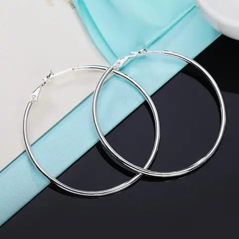 Hot Sale High Quality 925 Sterling Silver Classic 5-8CM Big Circle Earrings Women Party Jewelry Fashion Christmas Gifts