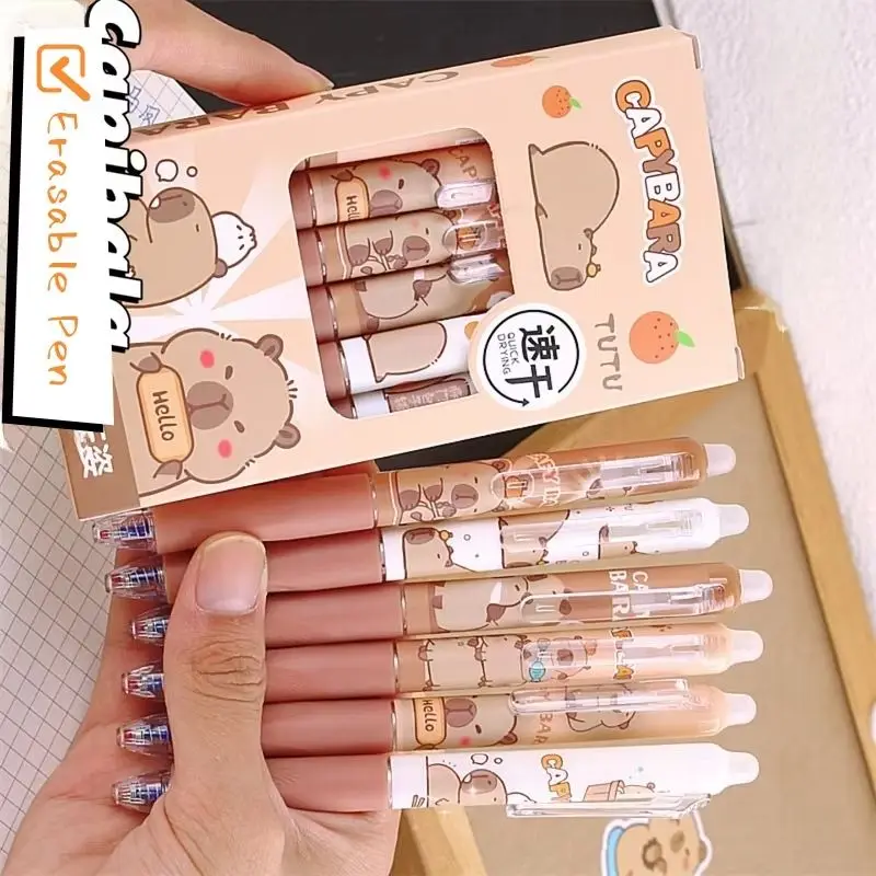 6Pcs/Lot Cute Cartoon Capybara Erasable Gel Pens 0.5mm Black/Blue Ink Student School Office Stationery Washable Writing Pen
6Pcs/Lot Cute Cartoon Capybara Erasable Gel Pens 0.5mm Black/Blue Ink Student School Office Stationery Washable Writing Pen