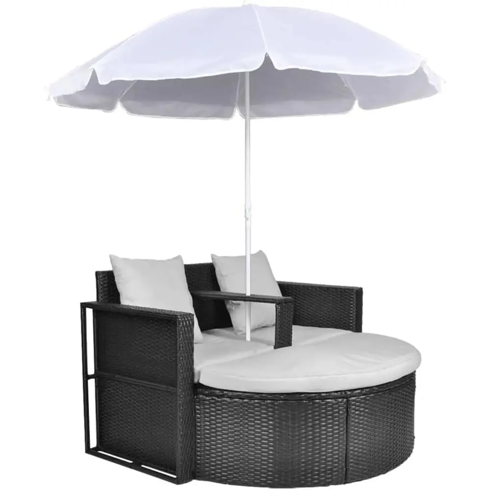 Black Rattan Outdoor Patio Daybed with Parasol and Cushioned Sectional Set for Garden Relaxation
Black Rattan Outdoor Patio Daybed with Parasol and Cushioned Sectional Set for Garden Relaxation