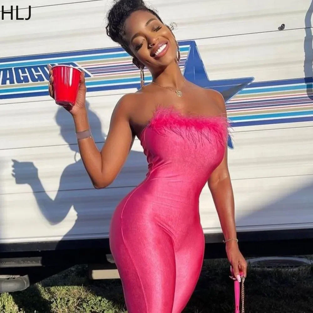 HLJ Sexy Feather Splicing Solid Bodycon Jumpsuits Women Off Shoulder Sleeveless Skinny Pants Playsuits Female Party Club Overall
HLJ Sexy Feather Splicing Solid Bodycon Jumpsuits Women Off Shoulder Sleeveless Skinny Pants Playsuits Female Party Club Overall