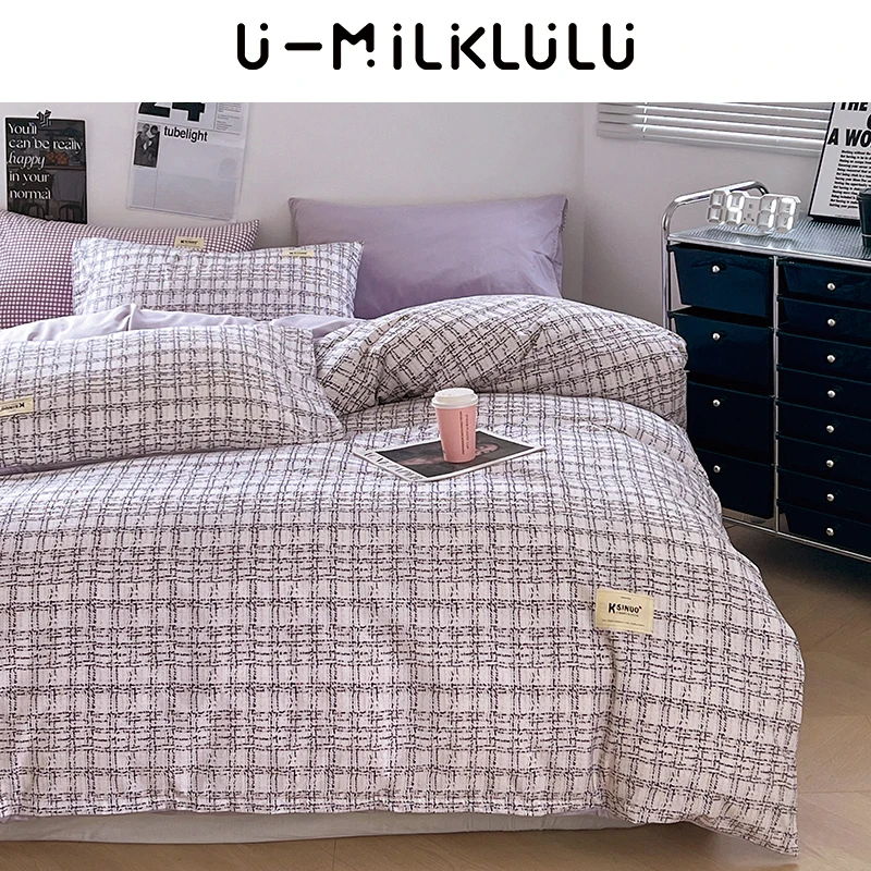 Purple Plaid Lady Bedding Set Luxury Simple Iand Freshness Line Queen Comforter Cotton King Size Sheet Comfortable Duvet Cover
Purple Plaid Lady Bedding Set Luxury Simple Iand Freshness Line Queen Comforter Cotton King Size Sheet Comfortable Duvet Cover