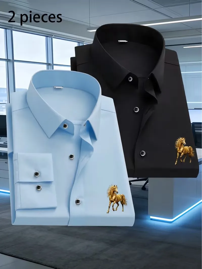 2pcs Men's Business Casual Long Sleeve Shirts with Gold Horse Print Premium Business Casual Shirt Slim Fit Long Sleeve 5 Colors
2pcs Men's Business Casual Long Sleeve Shirts with Gold Horse Print Premium Business Casual Shirt Slim Fit Long Sleeve 5 Colors
