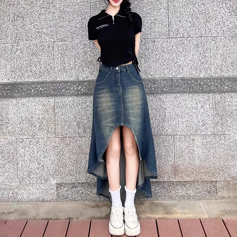 Джинсовая юбка Micro Mini — винтажная стирка Y2K с разрезом 
Джинсовая юбка Micro Mini — винтажная стирка Y2K с разрезом