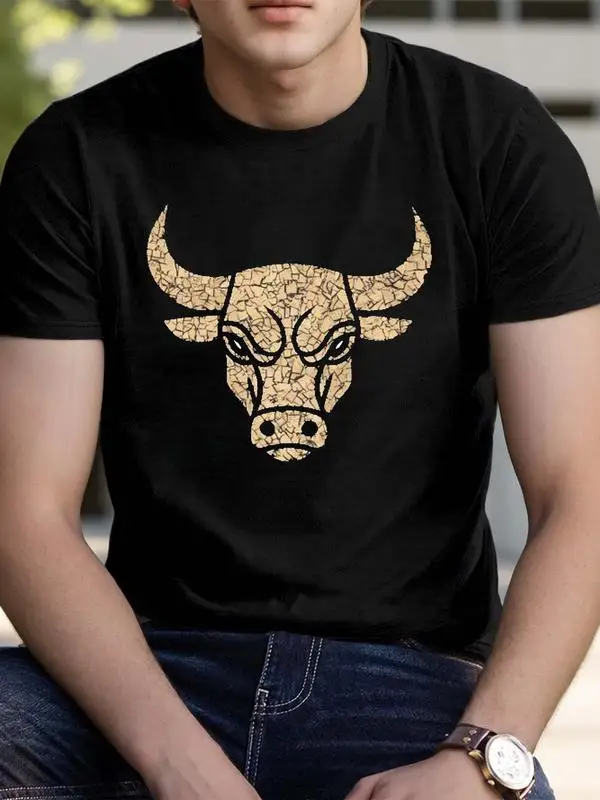 Men's Cartoon Bull Print Round Neck Tee, Casual Regular Fit Short Sleeve Crew Neck T-Shirt for Summer, Fashion Men's Top for Dai
Men's Cartoon Bull Print Round Neck Tee, Casual Regular Fit Short Sleeve Crew Neck T-Shirt for Summer, Fashion Men's Top for Dai